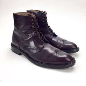 Jack Erwin Wingtip Boots, Burgundy Brown Leather